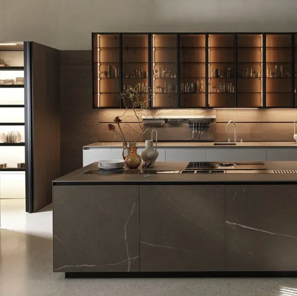 Design Kitchen with Antis Project 9 Island in Super Matt Fango Lacquer and Euromobil Gres