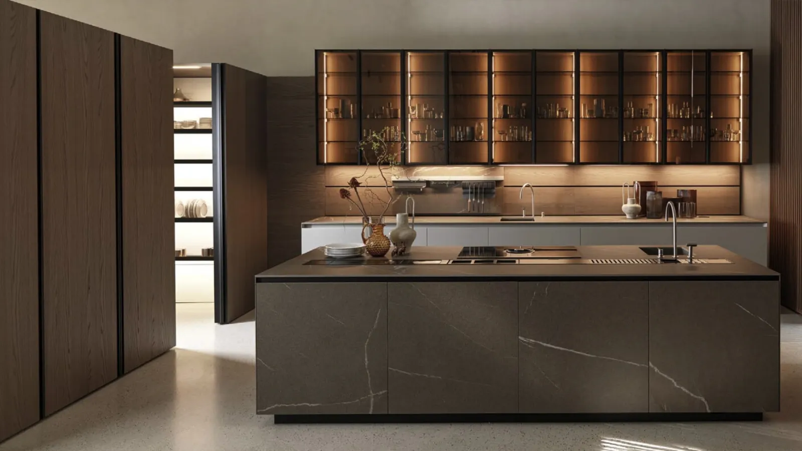 Design Kitchen with Antis Project 9 Island in Super Matt Fango Lacquer and Euromobil Gres