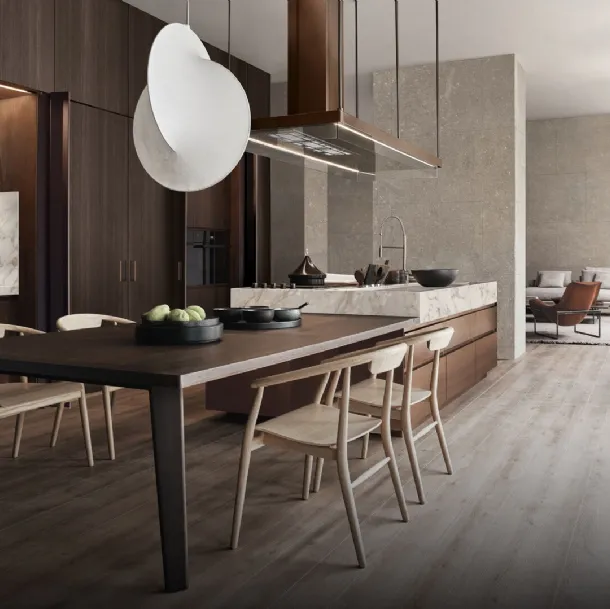 Convivium Design Kitchen in Wood, Steel, and Marble with Integrated Table by Arclinea