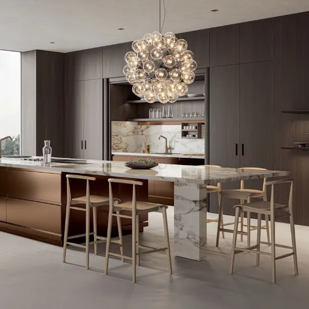 Design Kitchen with Convivium and Lapis island in steel, wood, and marble by Arclinea