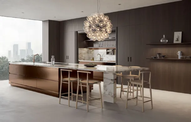Design Kitchen with Convivium and Lapis island in steel, wood, and marble by Arclinea