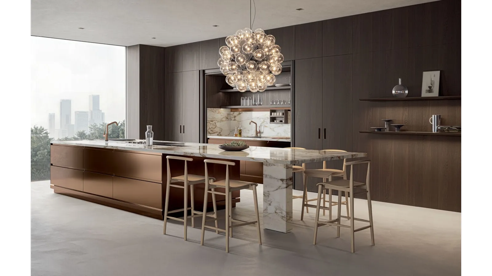 Design Kitchen with Convivium and Lapis island in steel, wood, and marble by Arclinea