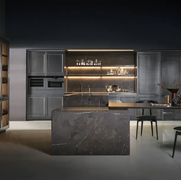 Design Kitchen with Filò Project 1 Island in Euromobil's Oxidized Fusion Lacquer