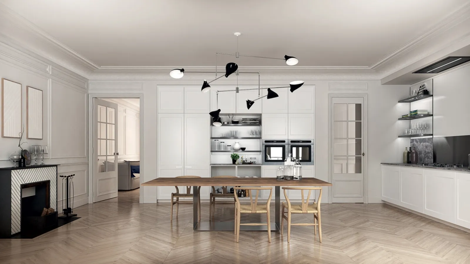 Filò Project 3 Corner Design Kitchen in Matte White Lacquer by Euromobil