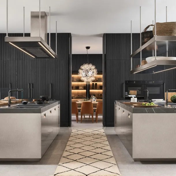 Italy Design Kitchen Double Island in Steel by Arclinea