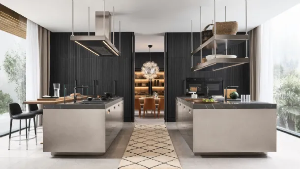 Italy Design Kitchen Double Island in Steel by Arclinea