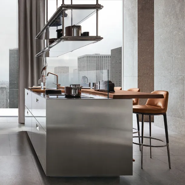 Design Italy Kitchen Arclinea Steel and Wood Island