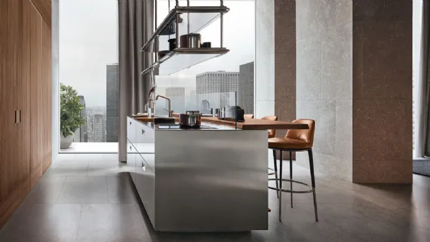 Design Italy Kitchen Arclinea Steel and Wood Island