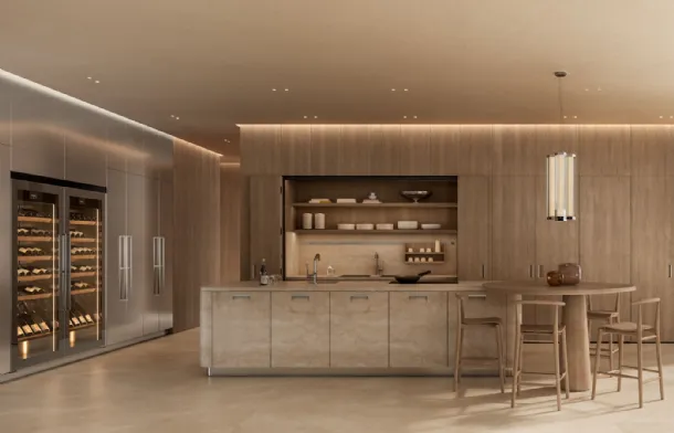 Design Kitchen with Kora island in marble and wood by Arclinea