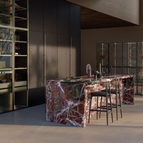 Margo Project 1 Kitchen Design in Sandblasted Cast Iron Oak and Marble by Euromobil