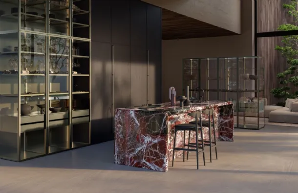 Margo Project 1 Kitchen Design in Sandblasted Cast Iron Oak and Marble by Euromobil