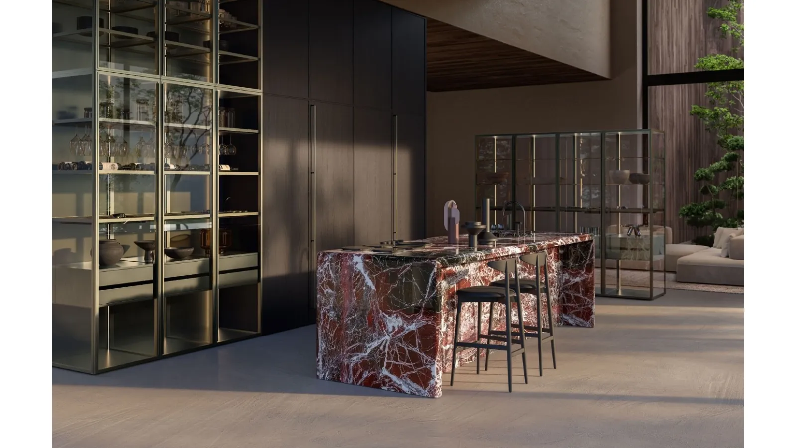 Margo Project 1 Kitchen Design in Sandblasted Cast Iron Oak and Marble by Euromobil