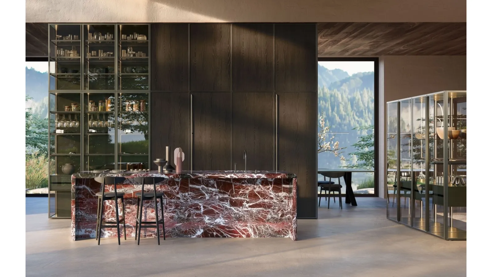 Margo Project 1 Kitchen Design in Sandblasted Cast Iron Oak and Marble by Euromobil