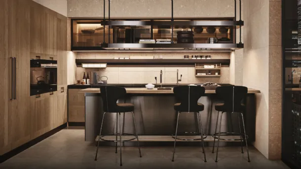 Design Kitchen in wood and steel with Principia and Convivium peninsula by Arclinea