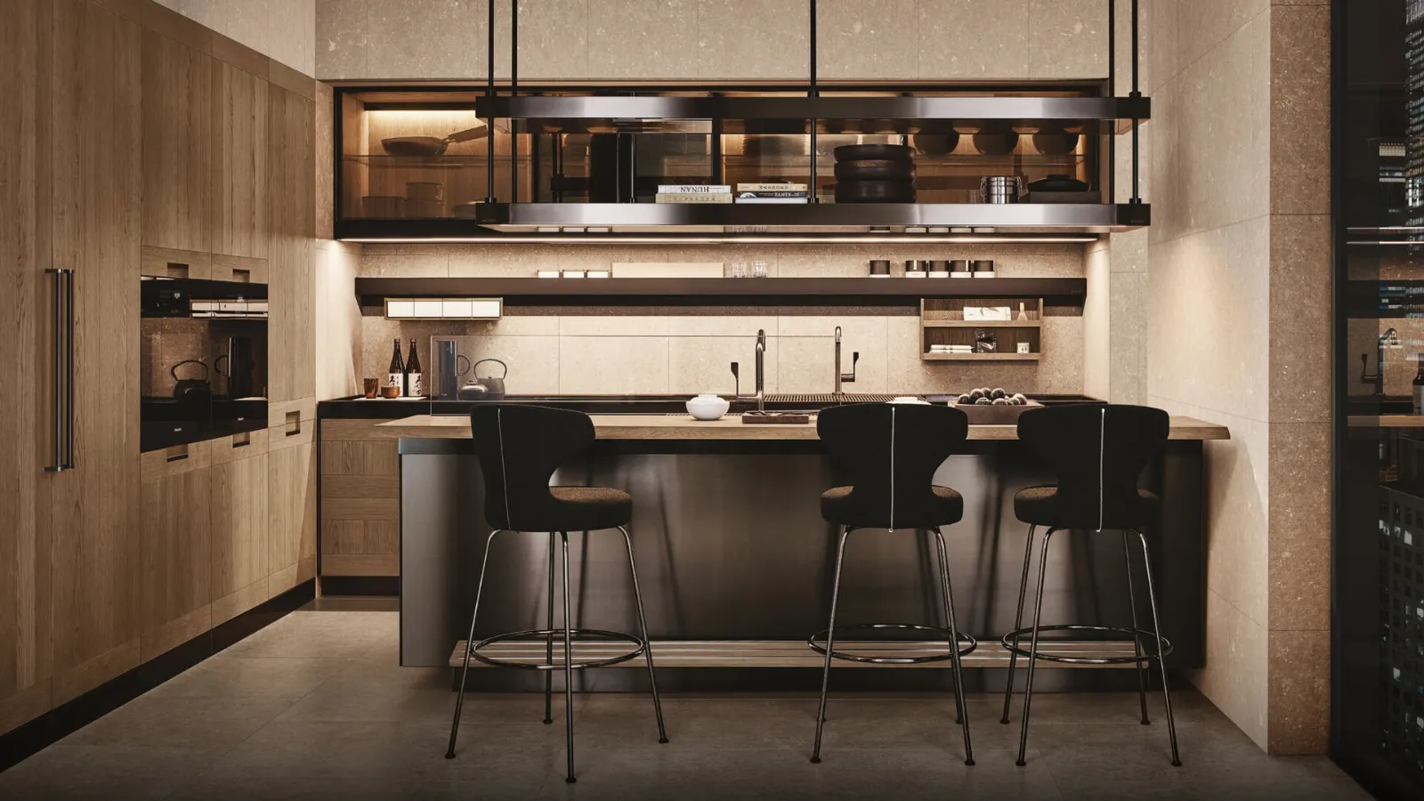 Design Kitchen in wood and steel with Principia and Convivium peninsula by Arclinea