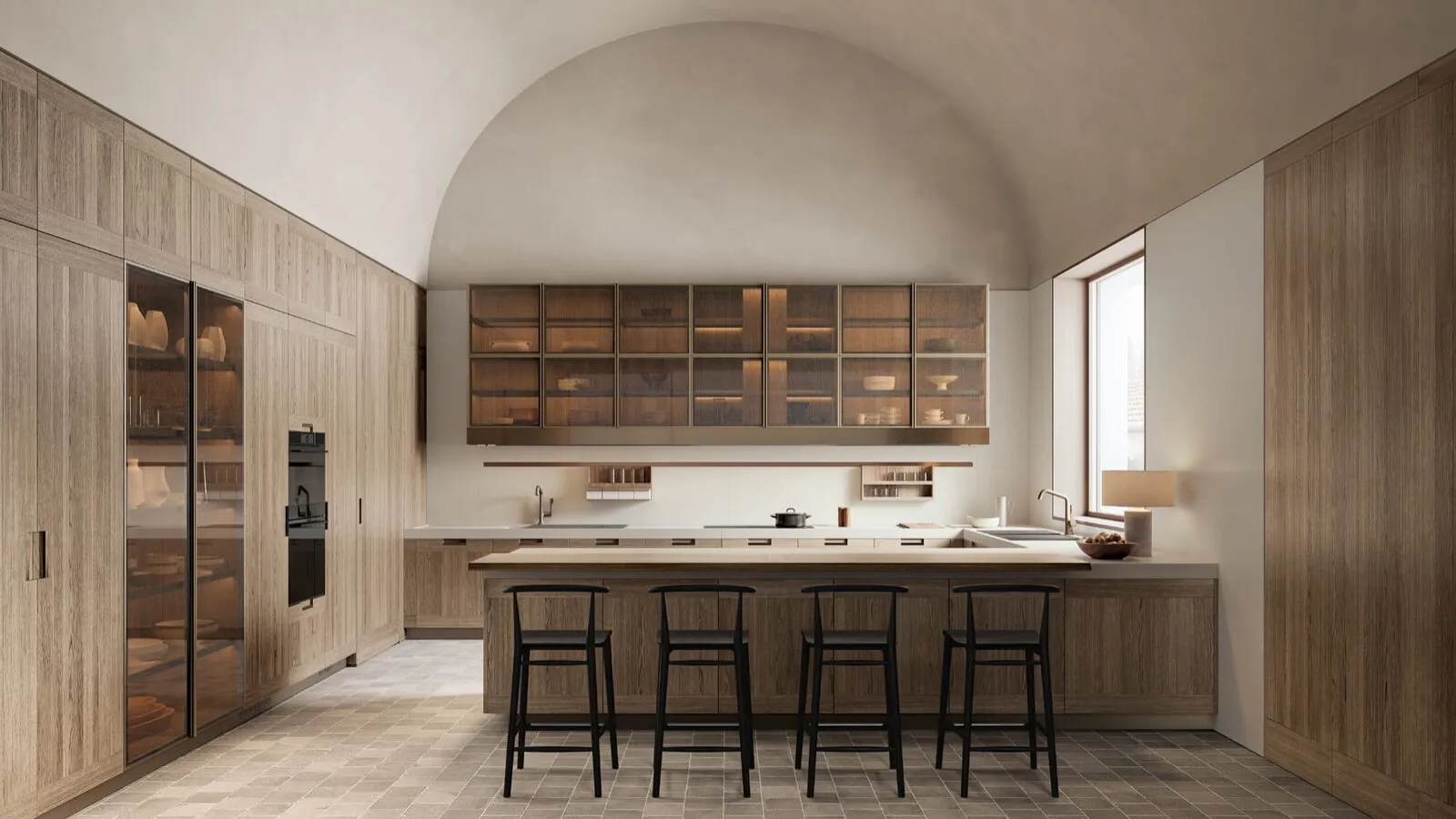 Design Kitchen with Principia Peninsula and Arclinea Display Cabinet