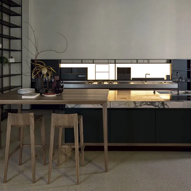 Design Kitchen with Six Project 5 Island in Fenix Laminate and Euromobil Natural Marble Stone Top