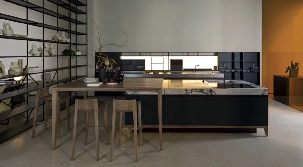 Design Kitchen with Six Project 5 Island in Fenix Laminate and Euromobil Natural Marble Stone Top