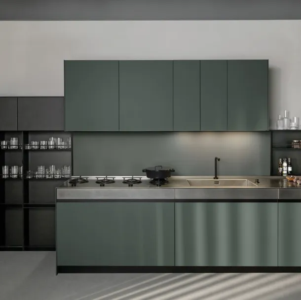Linear Design Kitchen Sei Project 2 in Fenix laminate and Euromobil aged steel top