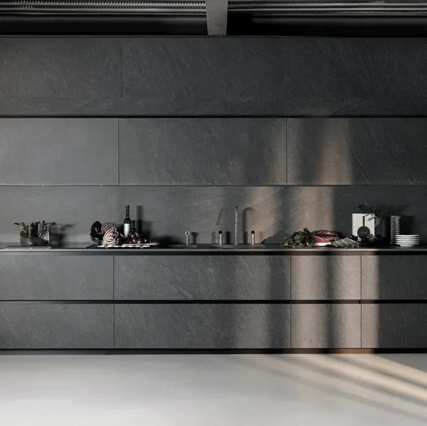 Linear Design Kitchen Telero Project 1 in Euromobil porcelain stoneware