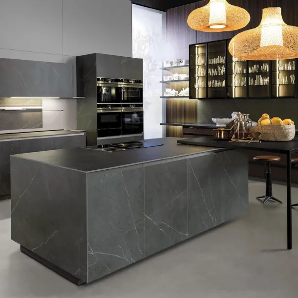 Design Kitchen with Island and Peninsula Telero Project 6 in Euromobil Gres
