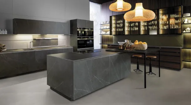 Design Kitchen with Island and Peninsula Telero Project 6 in Euromobil Gres