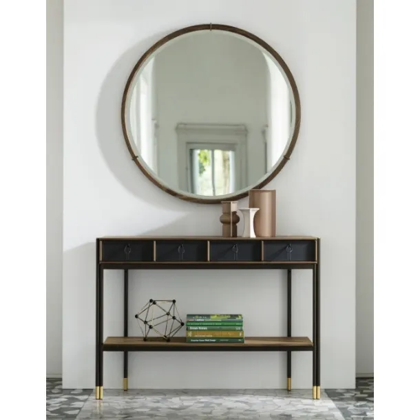 Bayus 8 entrance cabinet in wood with leather drawers by Porada