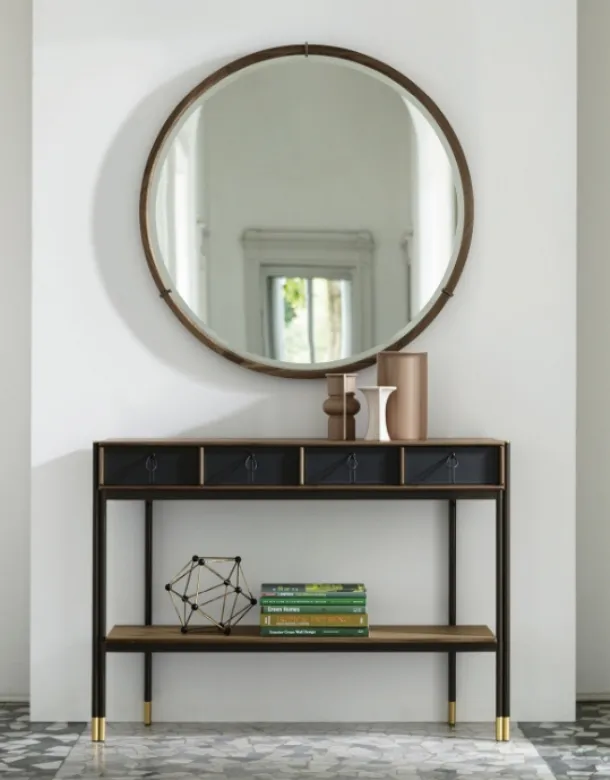 Bayus 8 entrance cabinet in wood with leather drawers by Porada