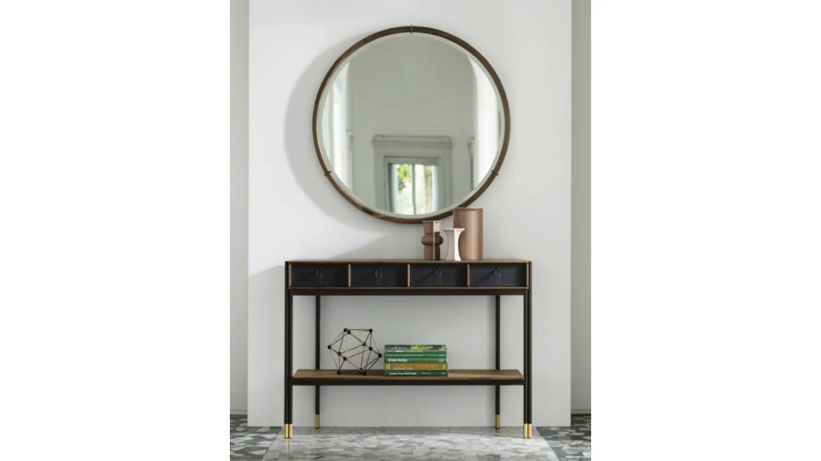 Bayus 8 entrance cabinet in wood with leather drawers by Porada
