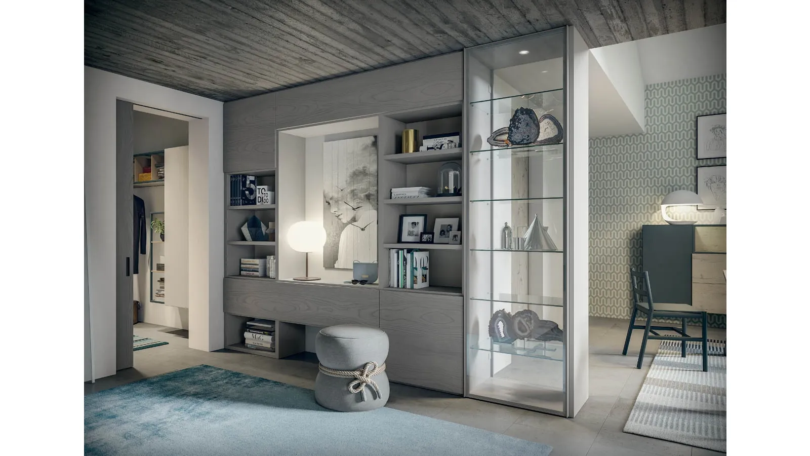 Edis CF 107 Entryway Cabinet in Wood and Glass by Fimar