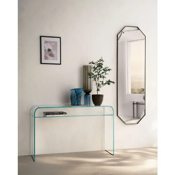 Entry Console Elementare in curved transparent glass by Fiam