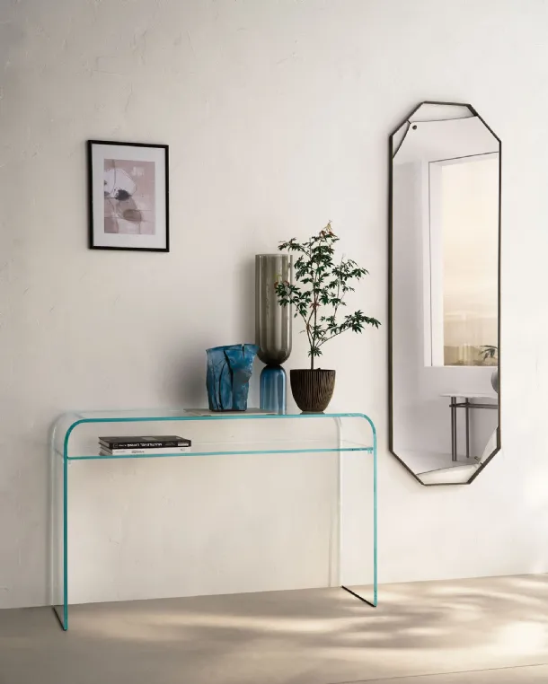 Entry Console Elementare in curved transparent glass by Fiam