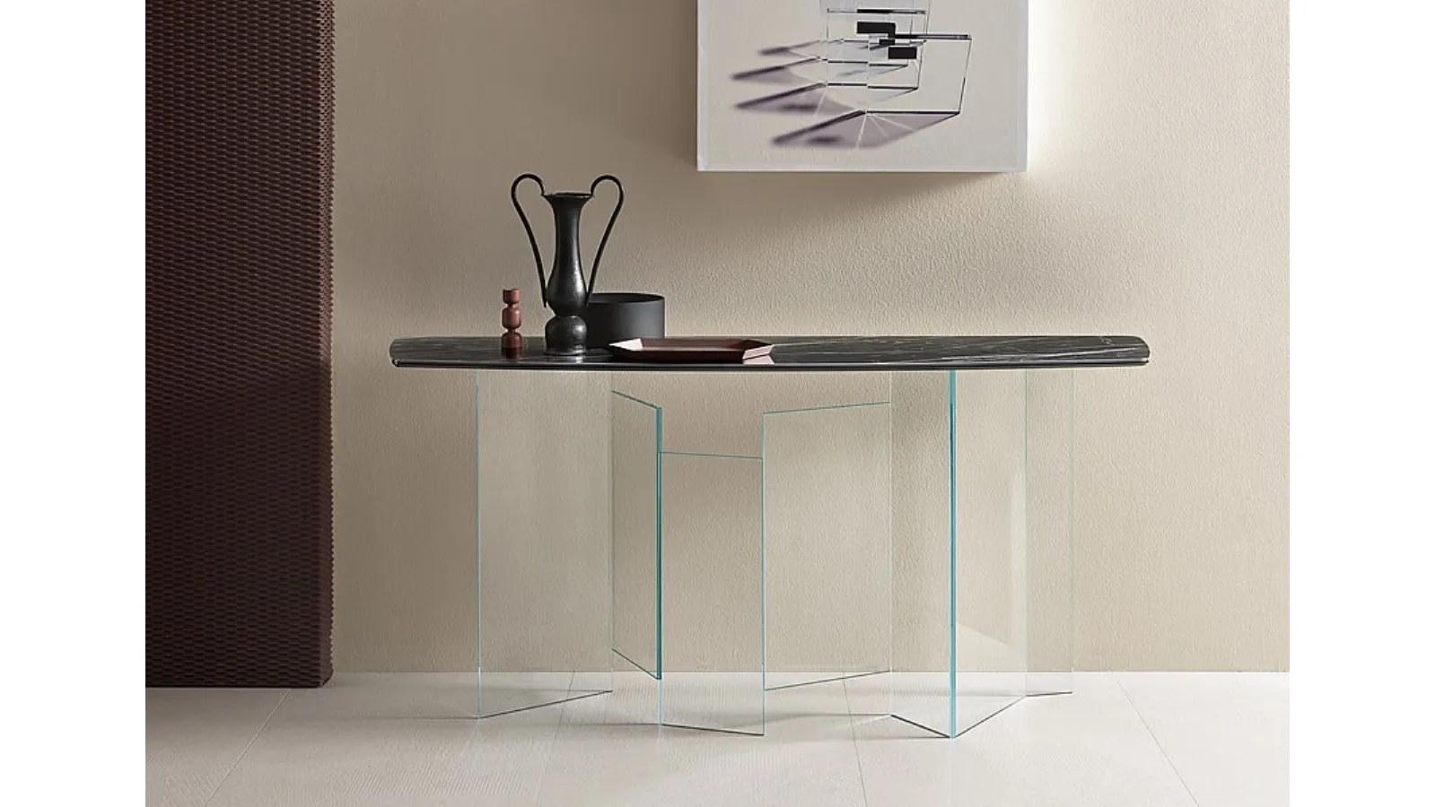 Ceramic and glass entryway cabinet Metropolis by Tonelli