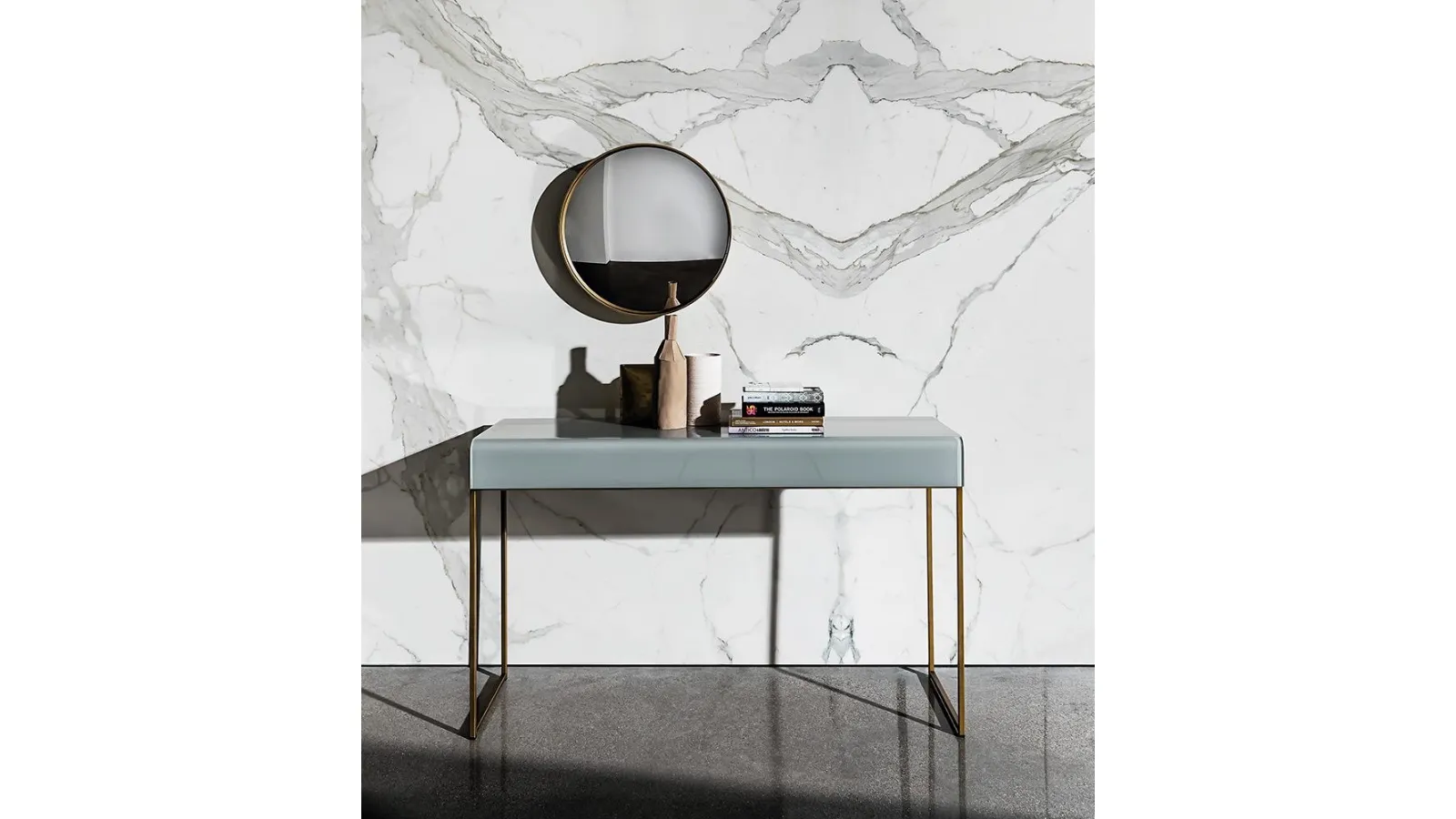 Nido Entryway Cabinet with Curved Glass Top and Metal Base by Sovet