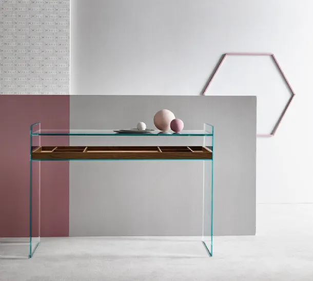 Glass entryway console with wooden drawer Quiller by Tonelli
