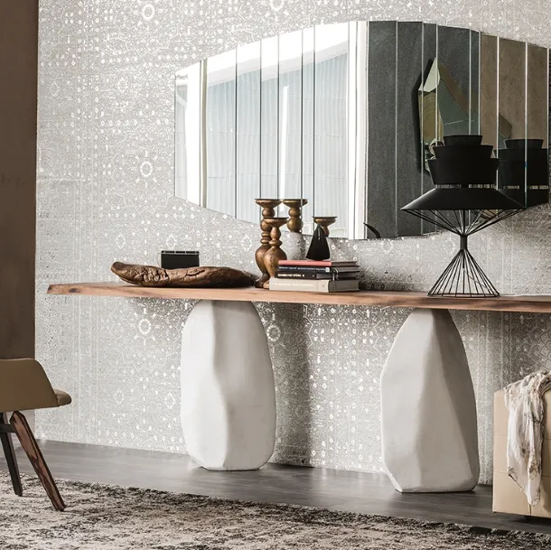 Console with solid wood top and painted cement legs Rapa Nui by Cattelan Italia