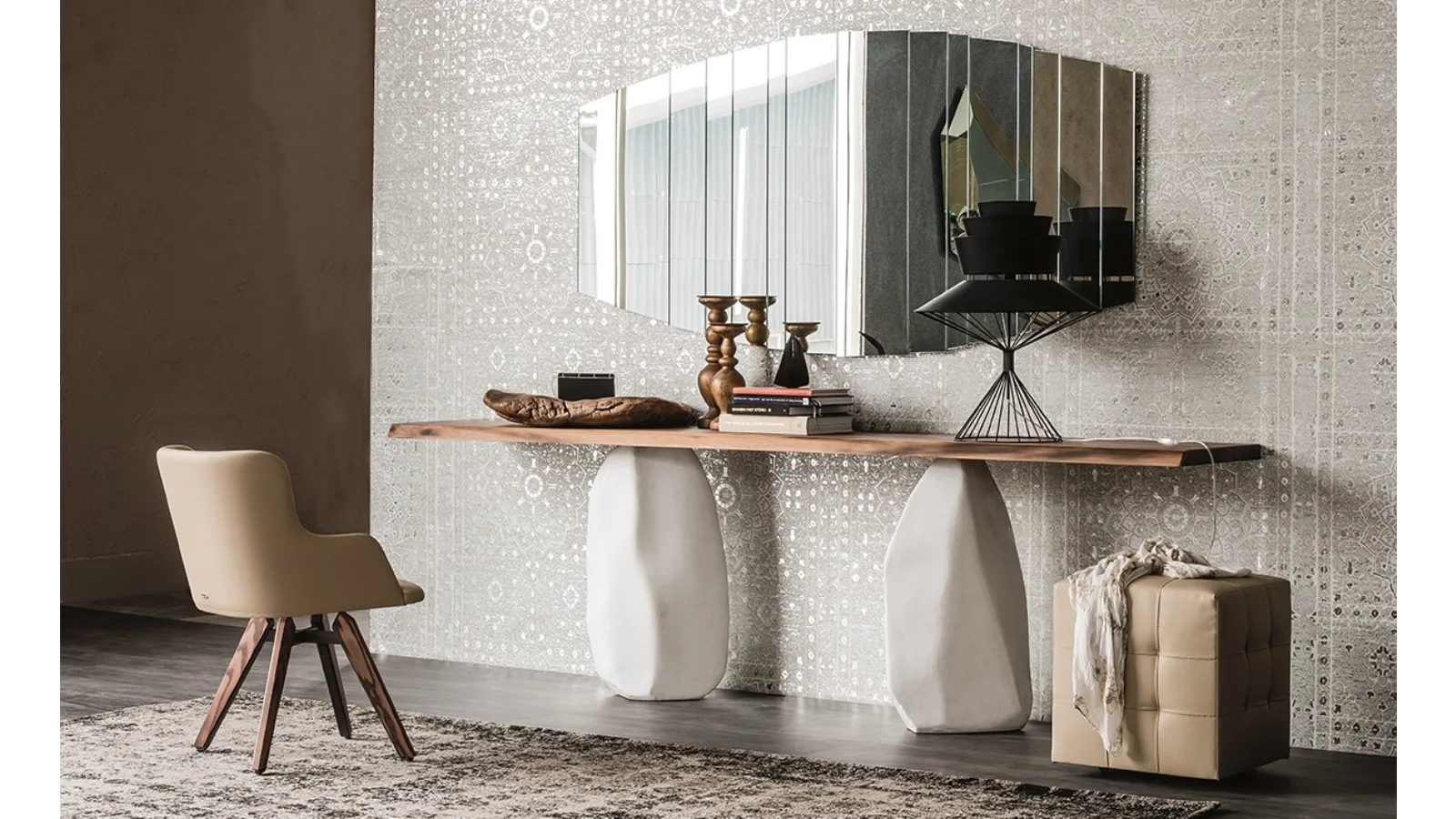 Console with solid wood top and painted cement legs Rapa Nui by Cattelan Italia