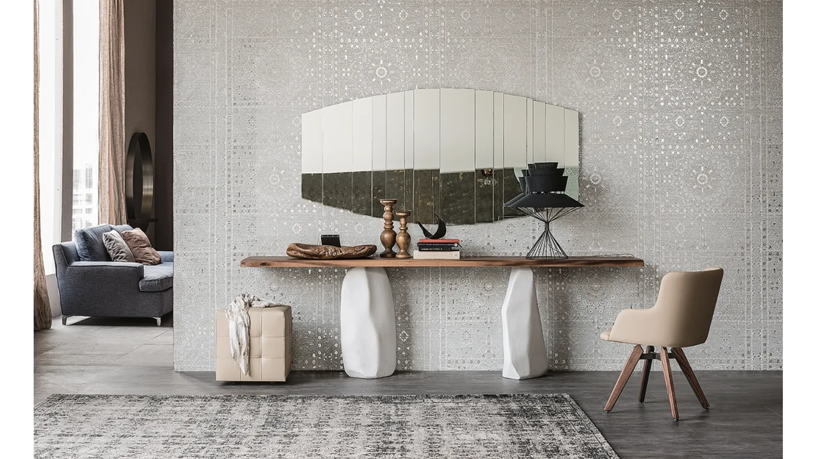 Console with solid wood top and painted concrete legs Rapa Nui by Cattelan Italia