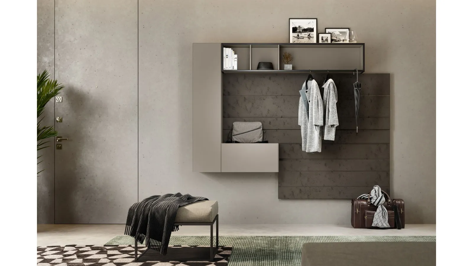 Rebel Living 08 entrance furniture in matte lacquer and Fimar wood