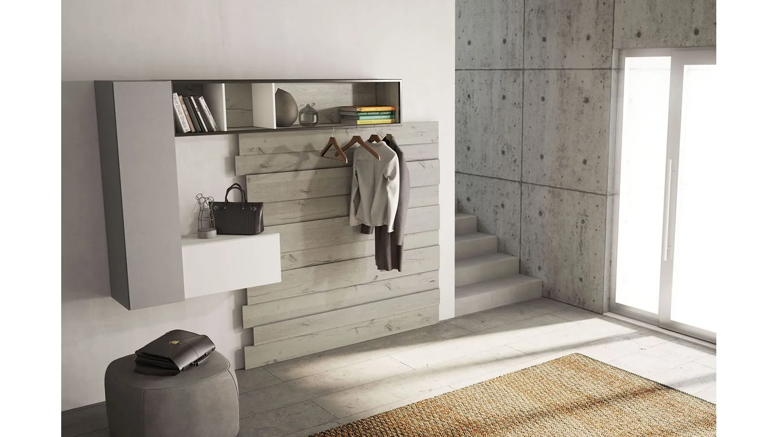 Rebel R 11 entrance cabinet in matte lacquer and oak by Fimar