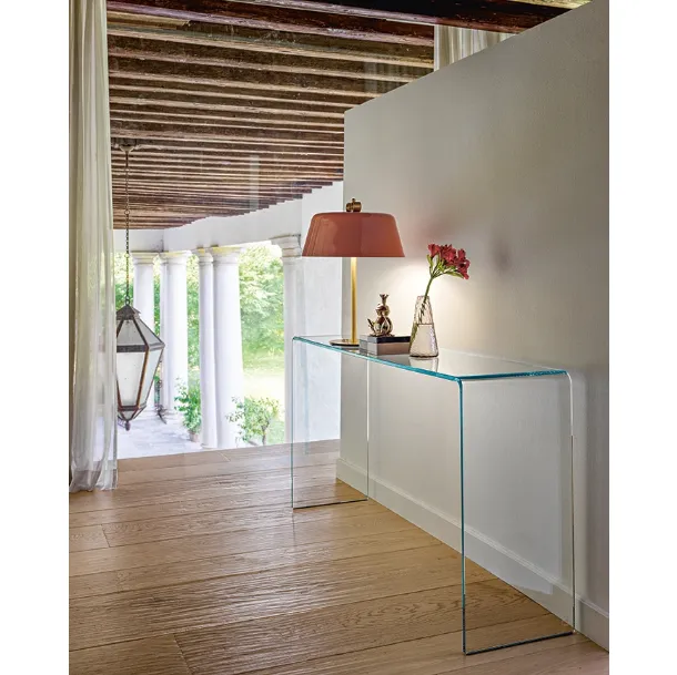Entryway Console Rialto in transparent curved glass by Fiam