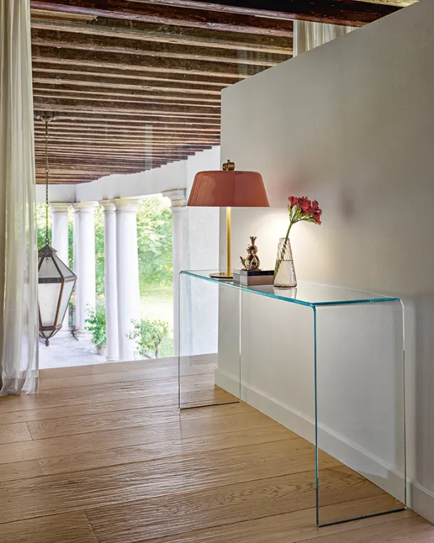 Entryway Console Rialto in transparent curved glass by Fiam