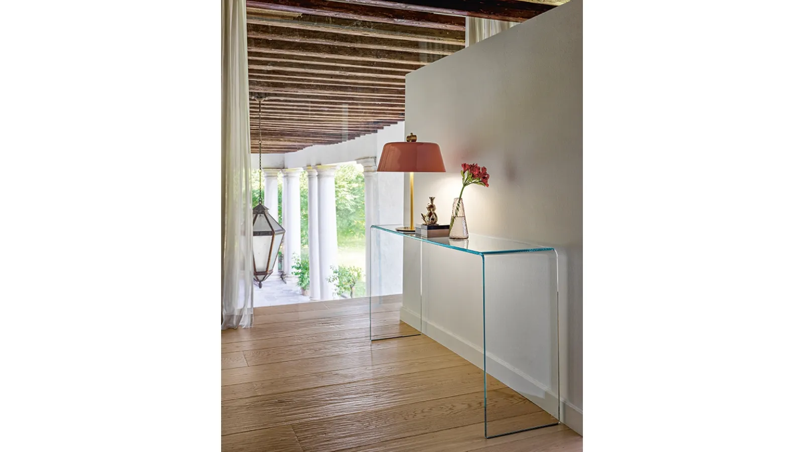 Entryway Console Rialto in transparent curved glass by Fiam