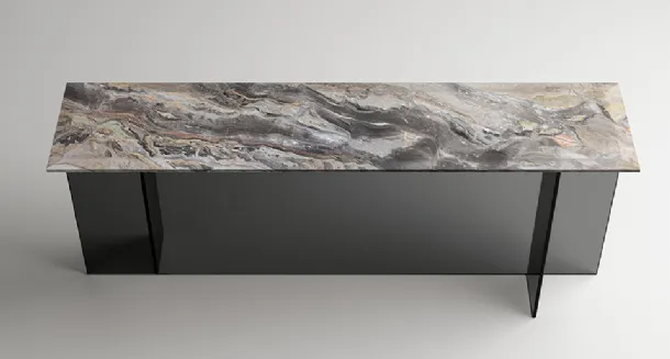 Entryway table in marble with glass structure Sestante Stone Console by Tonelli