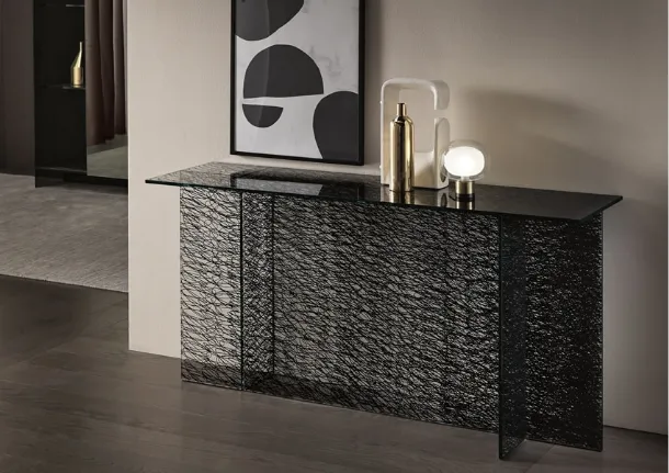 Glass entryway console with digital graphics Sestante by Tonelli