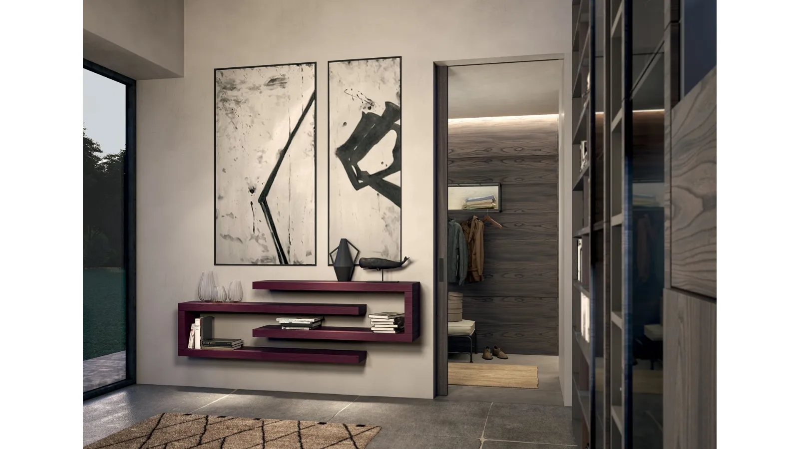 Side CF 018 Entrance Cabinet in Acquerello Prugna Lacquer by Fimar