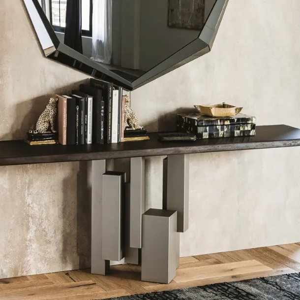 Console with steel base and solid wood top Skyline by Cattelan Italia