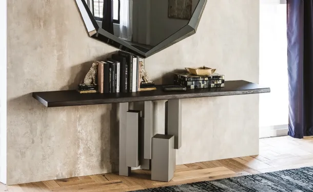 Console with steel base and solid wood top Skyline by Cattelan Italia
