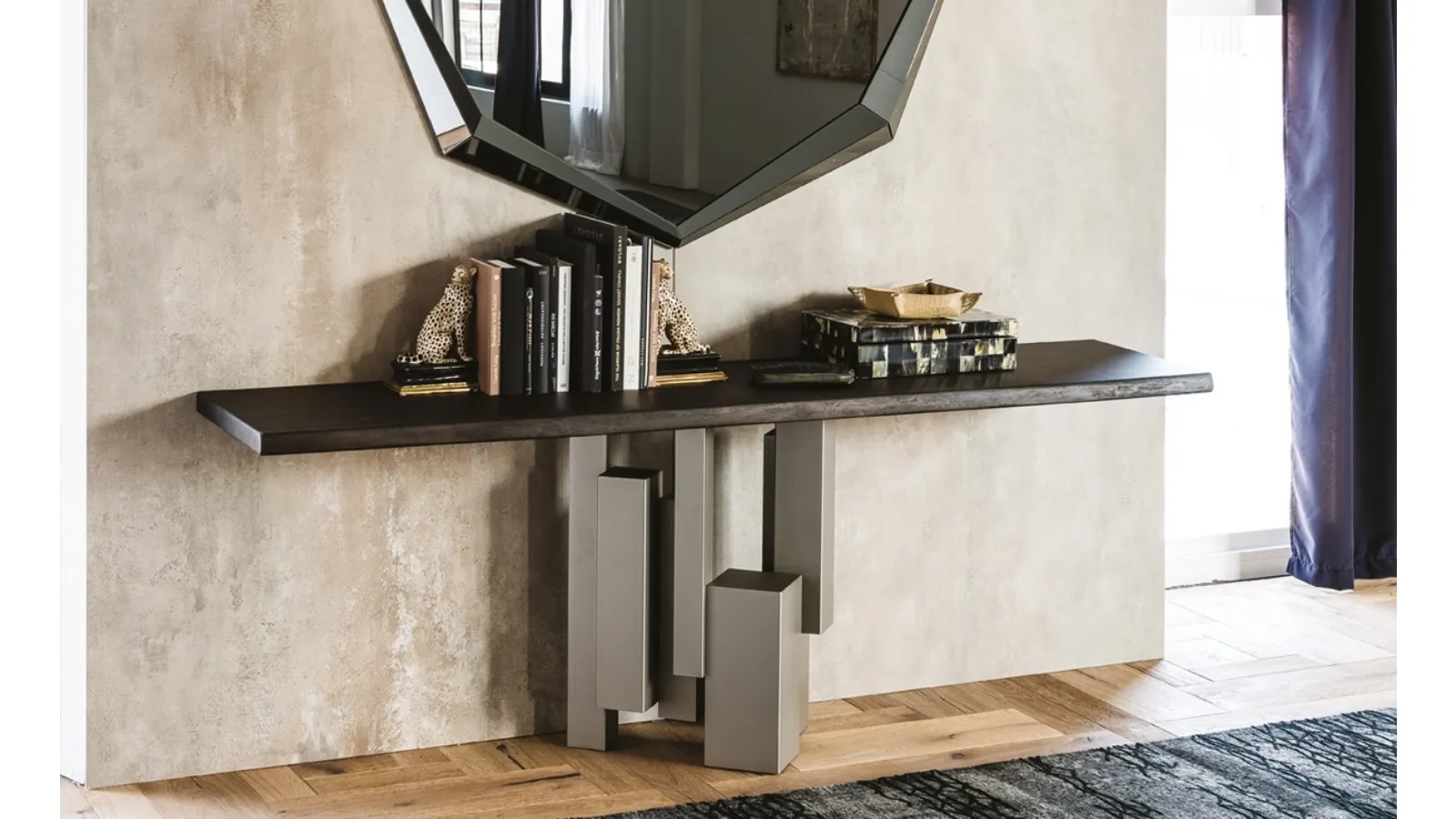 Console with steel base and solid wood top Skyline by Cattelan Italia