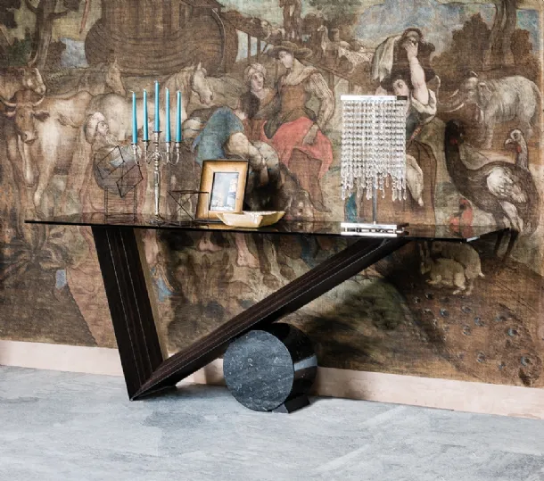 Valentino console in crystal with wooden and marble base by Cattelan Italia